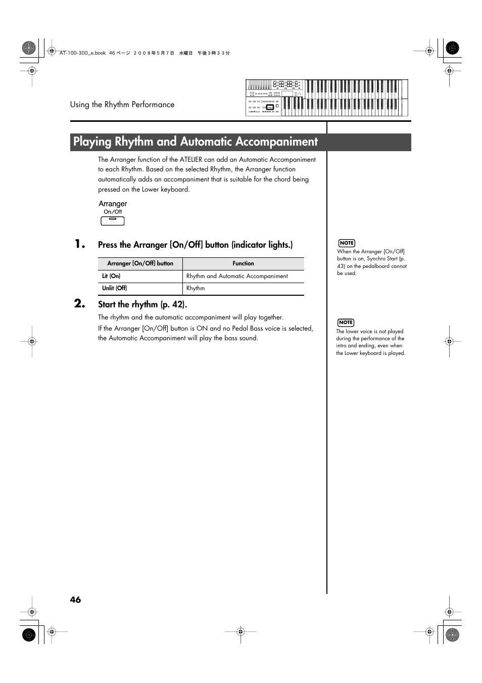 Playing rhythm and automatic accompaniment, P. 46) | Roland ATELIER AT-300 User Manual | Page 48 / 148