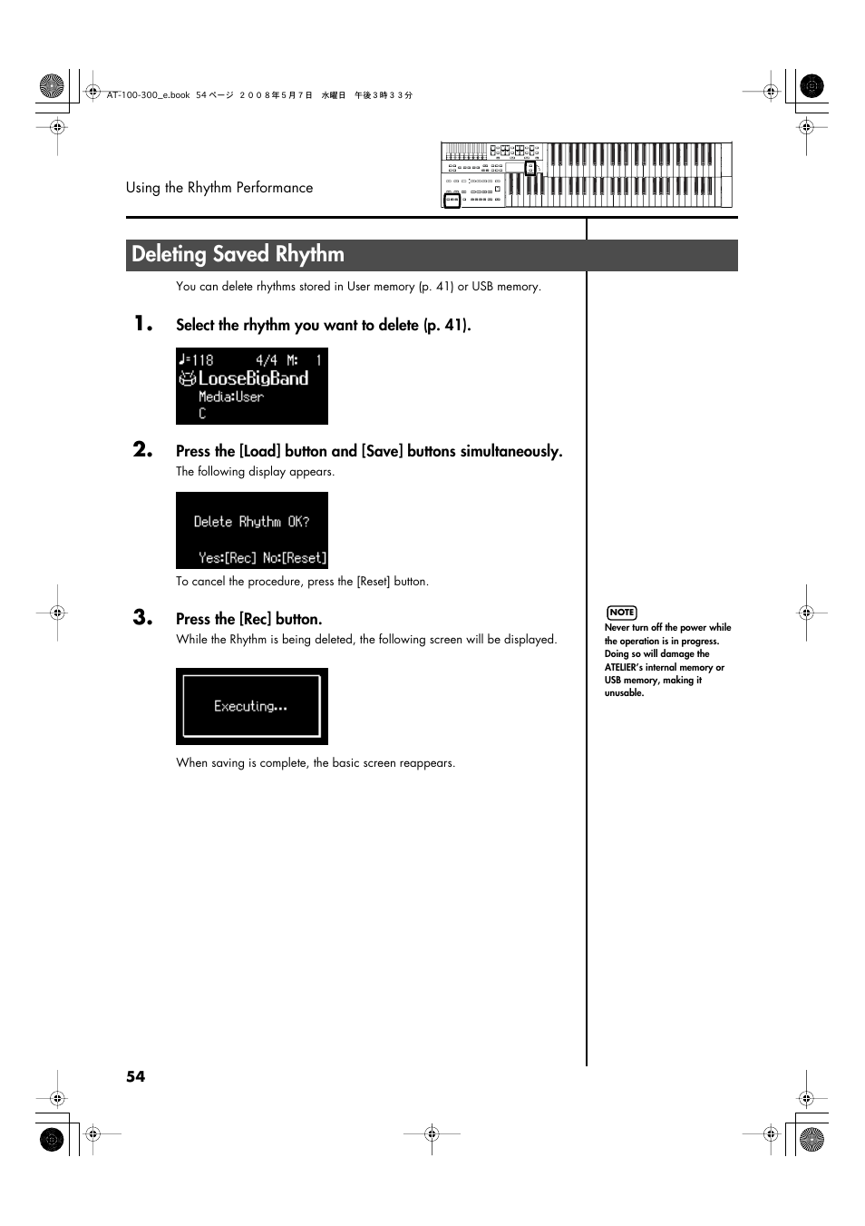 Deleting saved rhythm | Roland ATELIER AT-300 User Manual | Page 56 / 148