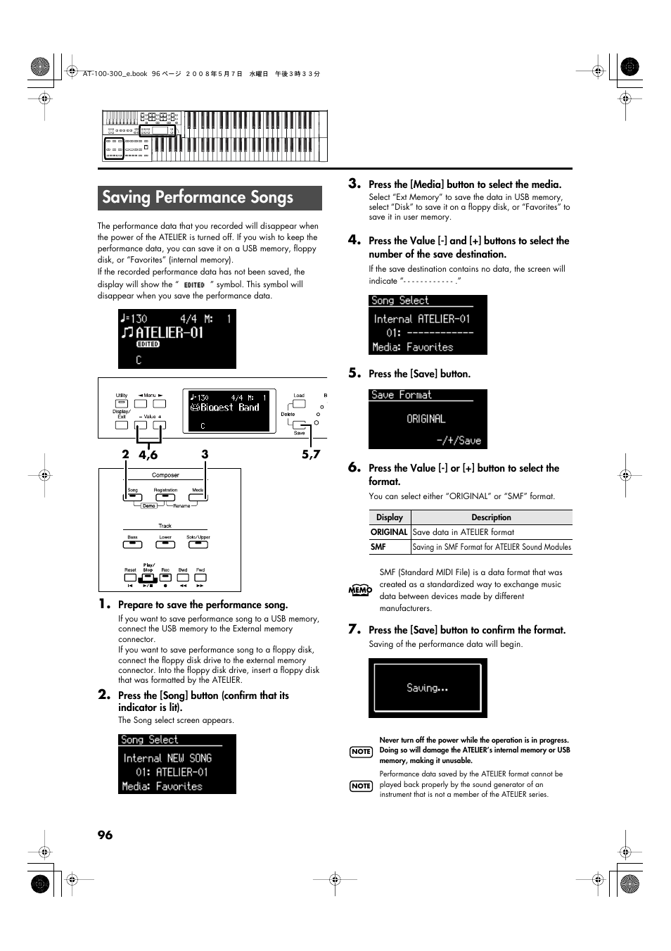 Saving performance songs, P. 60, p. 96) | Roland ATELIER AT-300 User Manual | Page 98 / 148