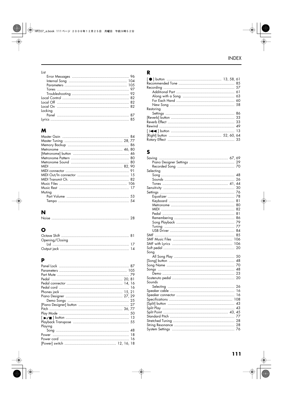 Roland HP-207 User Manual | Page 113 / 120