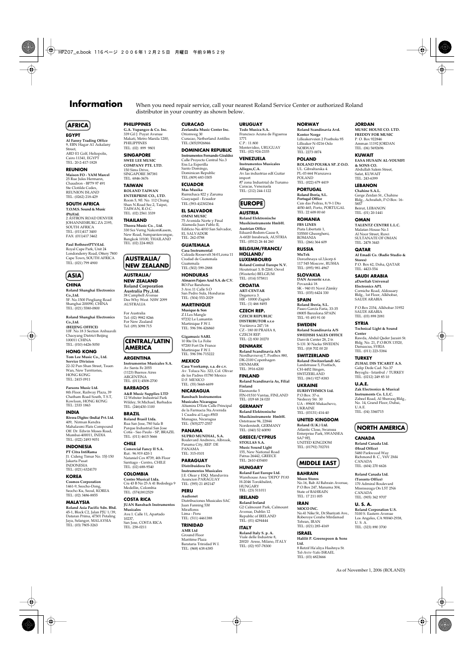 Information | Roland HP-207 User Manual | Page 118 / 120