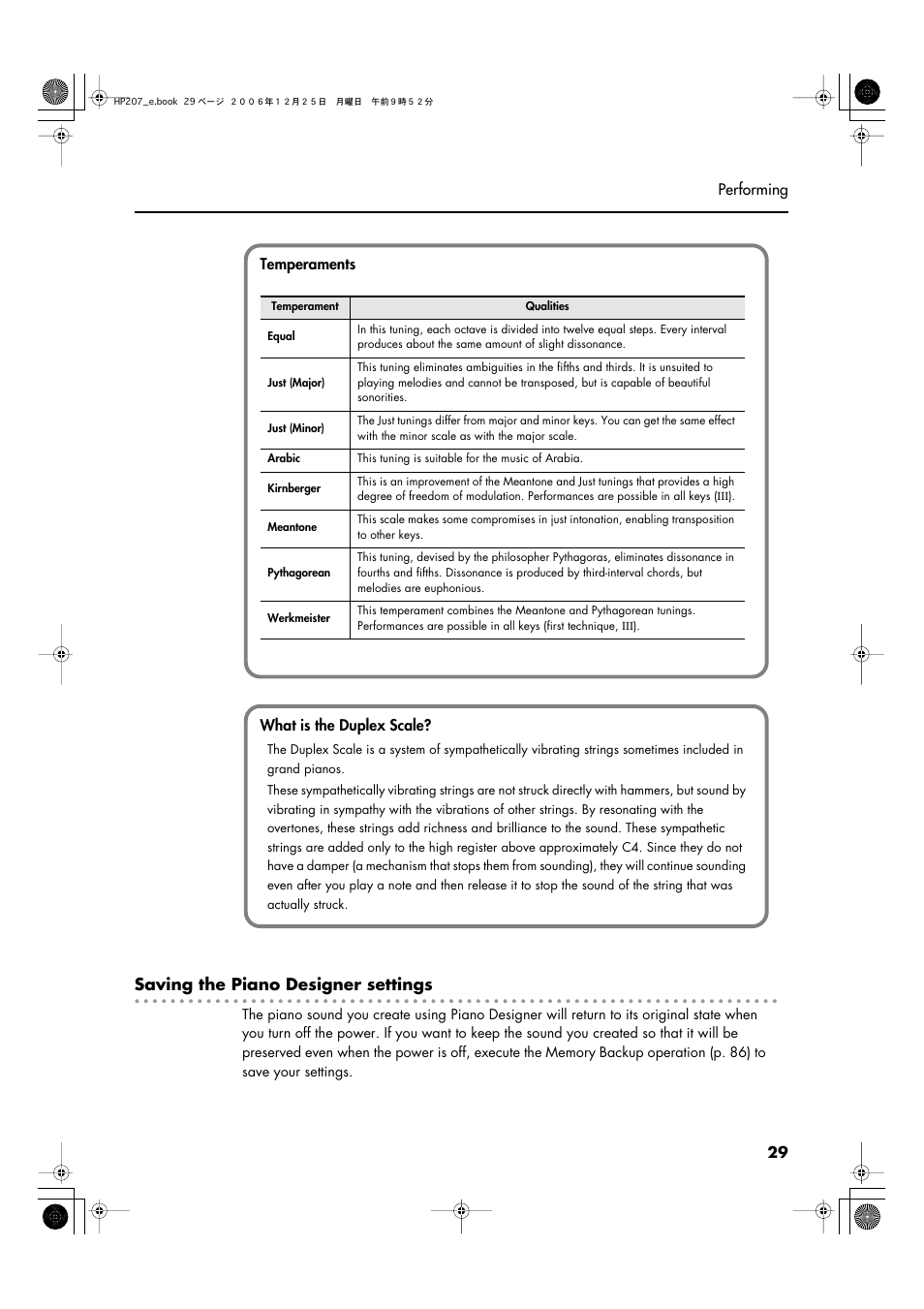 Saving the piano designer settings | Roland HP-207 User Manual | Page 31 / 120