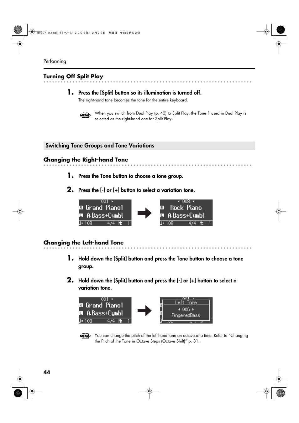 Switching tone groups and tone variations | Roland HP-207 User Manual | Page 46 / 120