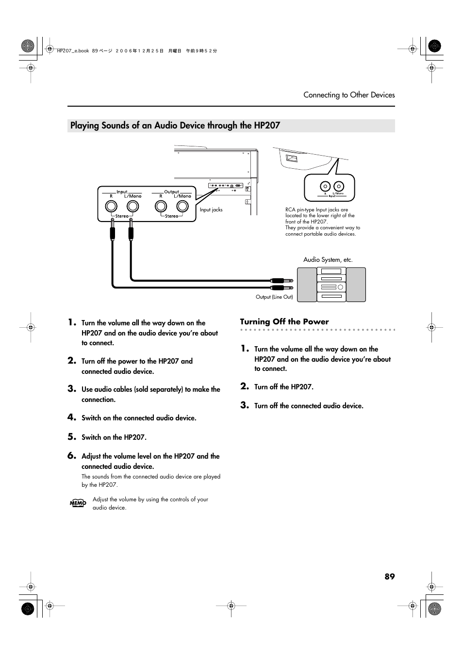 Device through the hp207’s speakers (p. 89) | Roland HP-207 User Manual | Page 91 / 120