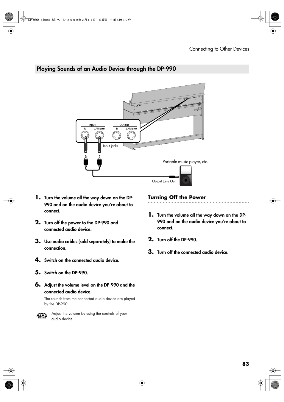 Device through the dp-990’s speakers (p. 83) | Roland DP-990 User Manual | Page 83 / 108