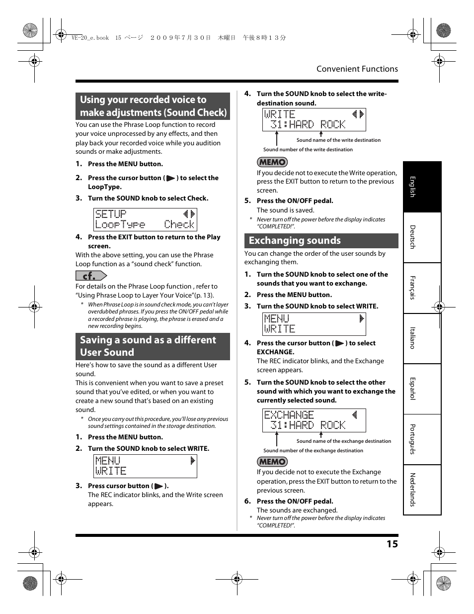 Roland VE-20 User Manual | Page 15 / 20