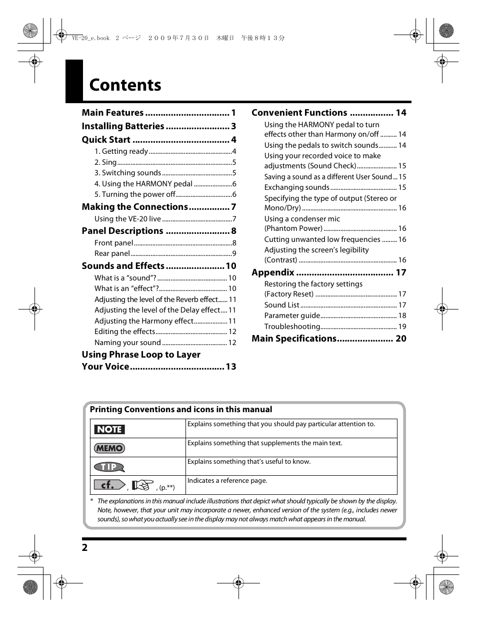 Roland VE-20 User Manual | Page 2 / 20