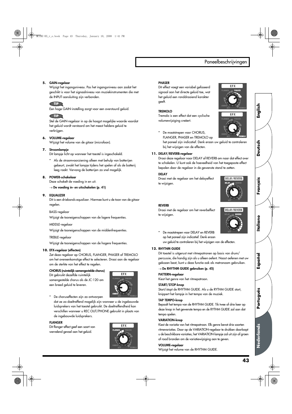 43 paneelbeschrijvingen | Roland JC-120 User Manual | Page 43 / 52