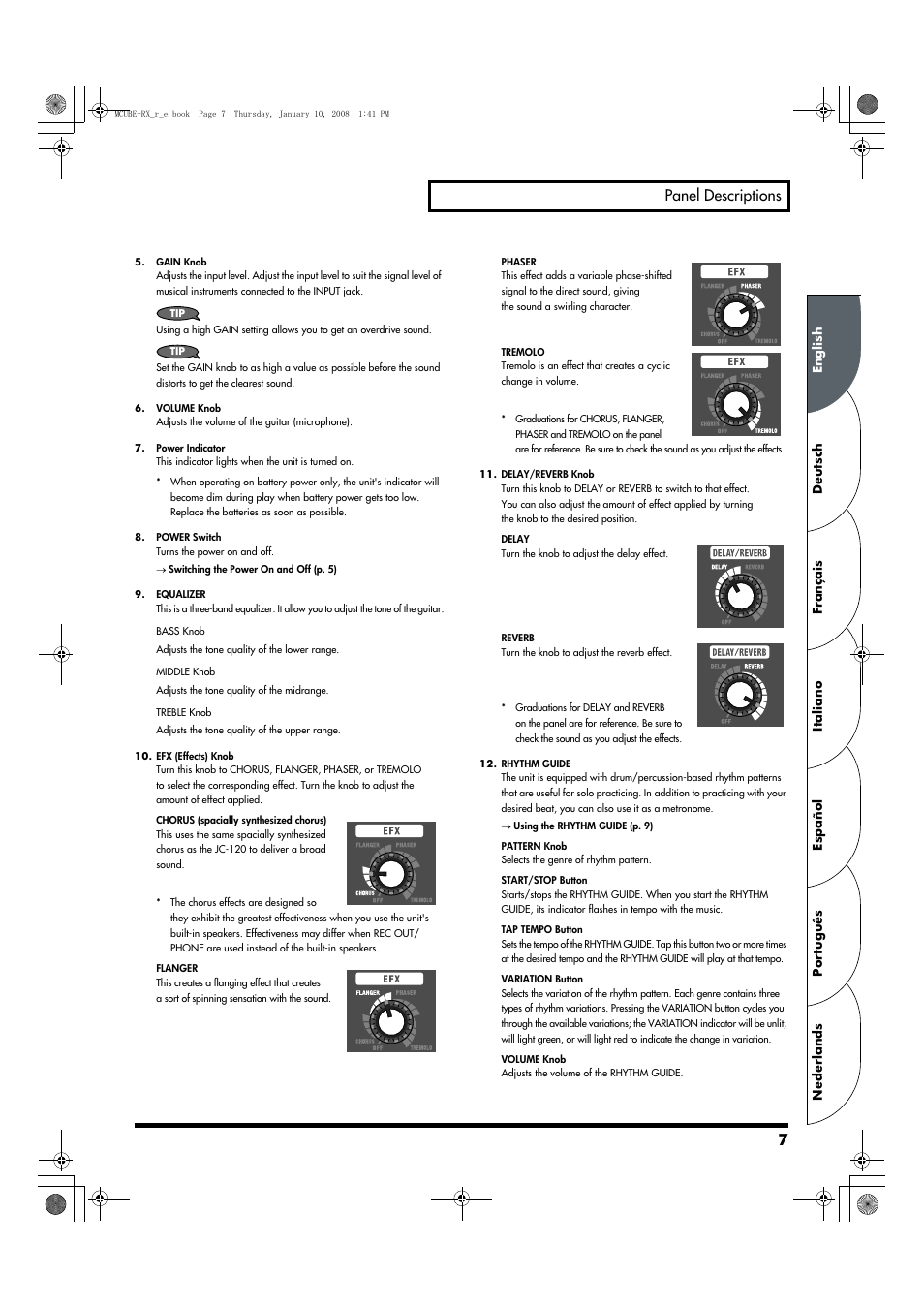 7panel descriptions | Roland JC-120 User Manual | Page 7 / 52