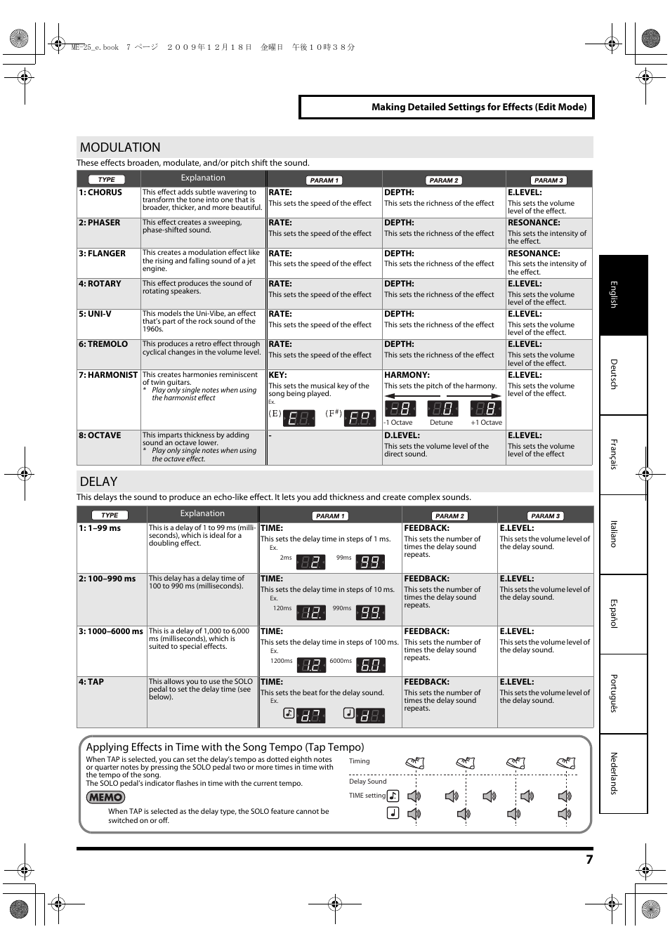 Modulation, Delay, Modulation delay | Roland ME-25 User Manual | Page 7 / 14