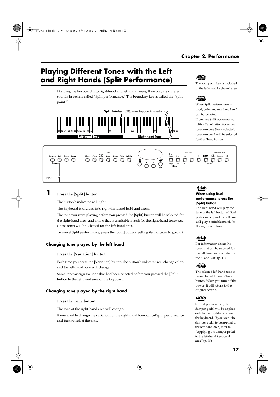 17 chapter 2. performance | Roland HP-7/3 User Manual | Page 17 / 52