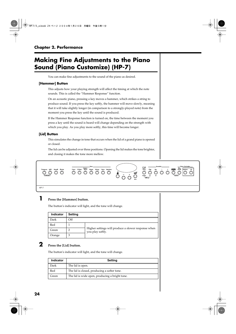 Piano is opened or closed (p. 24) | Roland HP-7/3 User Manual | Page 24 / 52