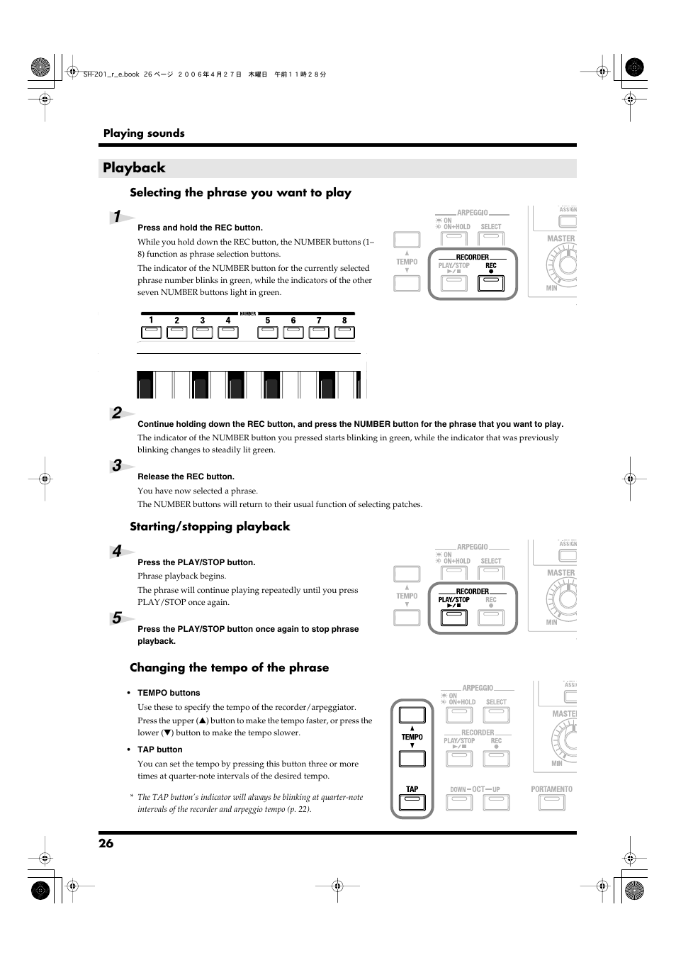 Playback | Roland SH-201 User Manual | Page 26 / 84