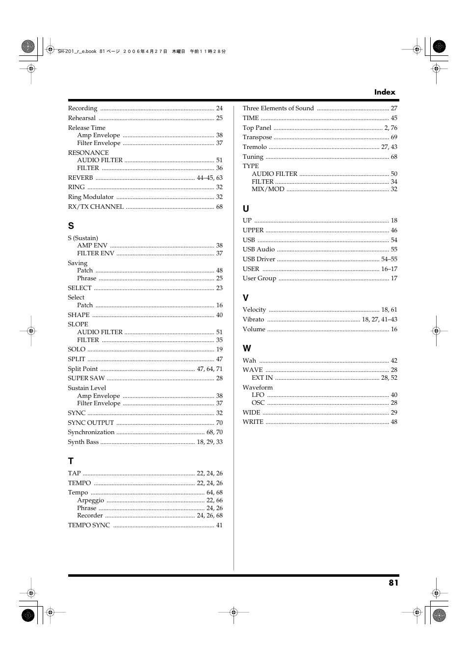 Roland SH-201 User Manual | Page 81 / 84