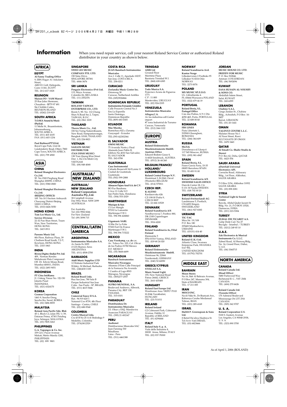 Information | Roland SH-201 User Manual | Page 82 / 84