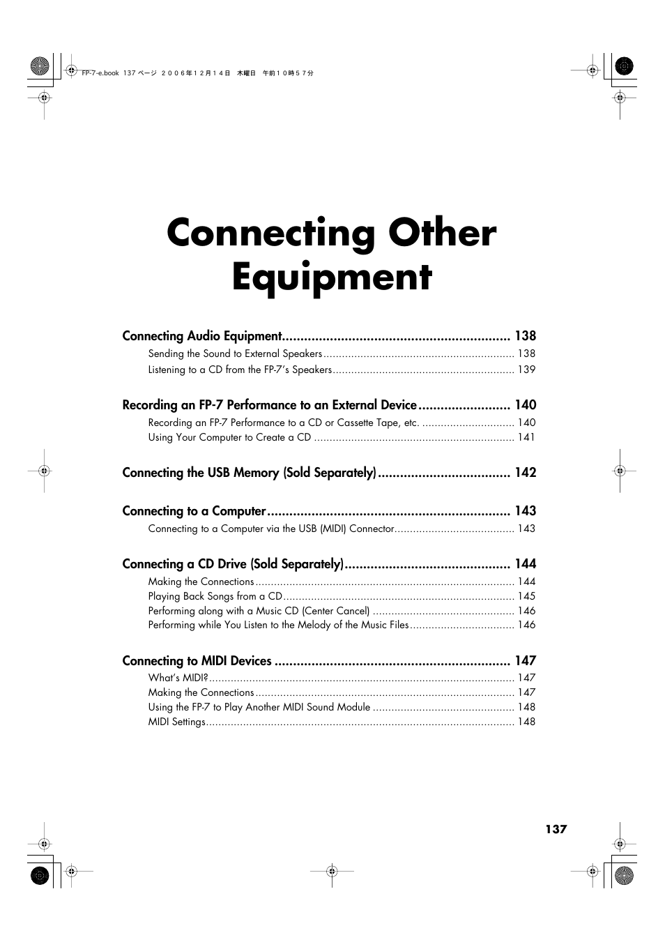 Connecting other equipment | Roland FP-7 User Manual | Page 137 / 188