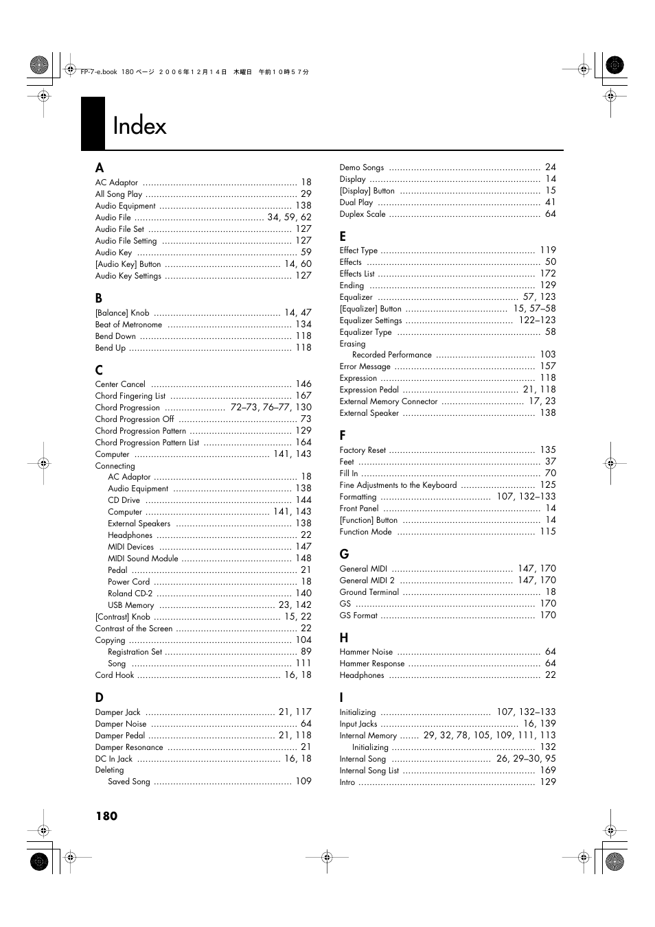 Index | Roland FP-7 User Manual | Page 180 / 188
