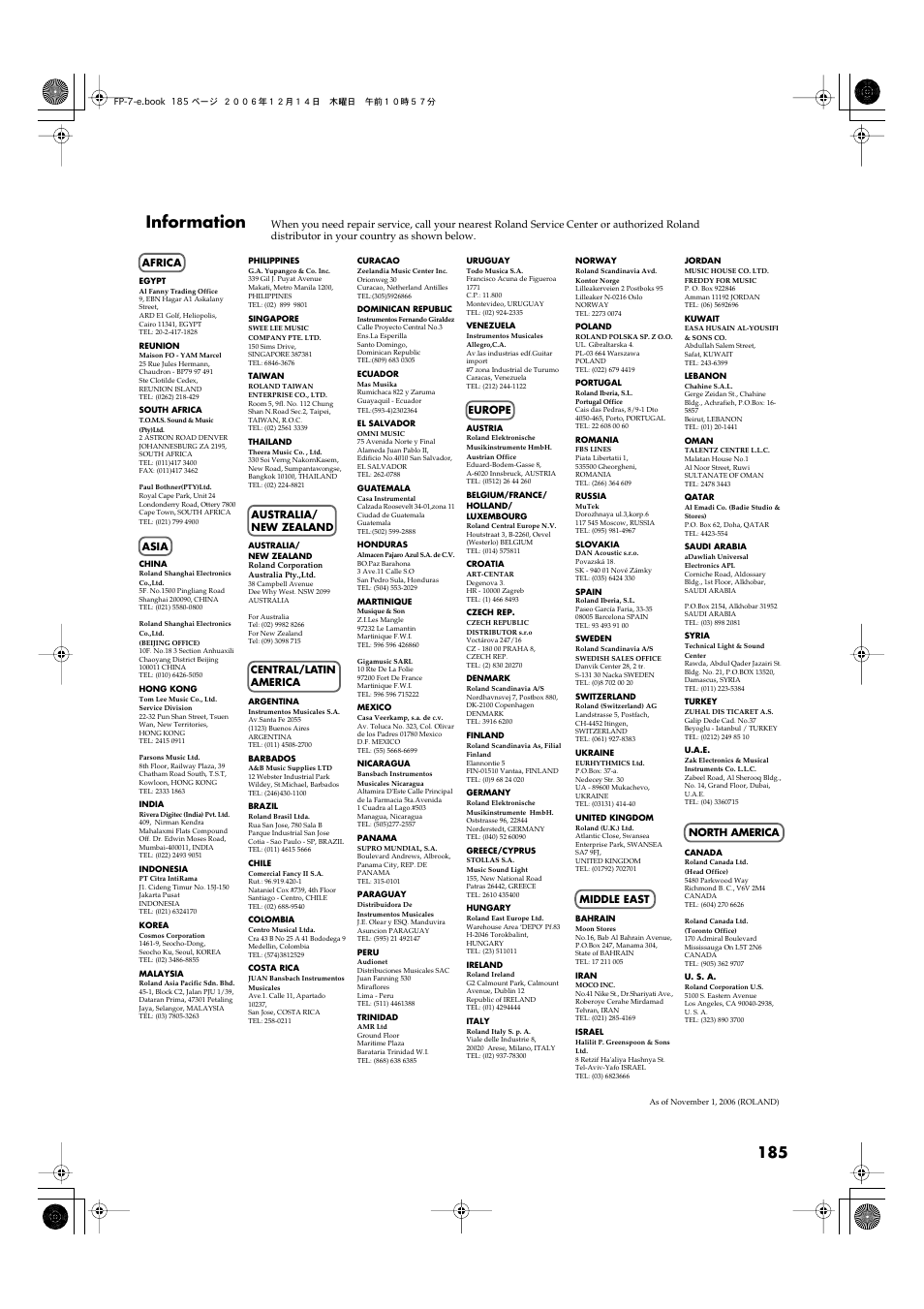 Information | Roland FP-7 User Manual | Page 185 / 188