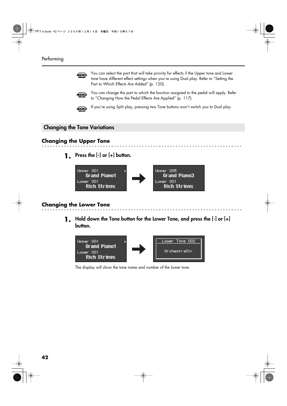 Changing the tone variations | Roland FP-7 User Manual | Page 42 / 188