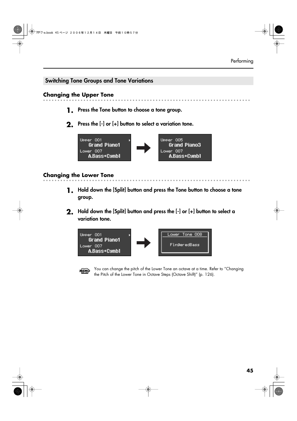 Switching tone groups and tone variations | Roland FP-7 User Manual | Page 45 / 188