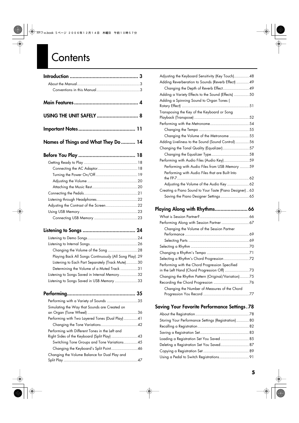 Roland FP-7 User Manual | Page 5 / 188