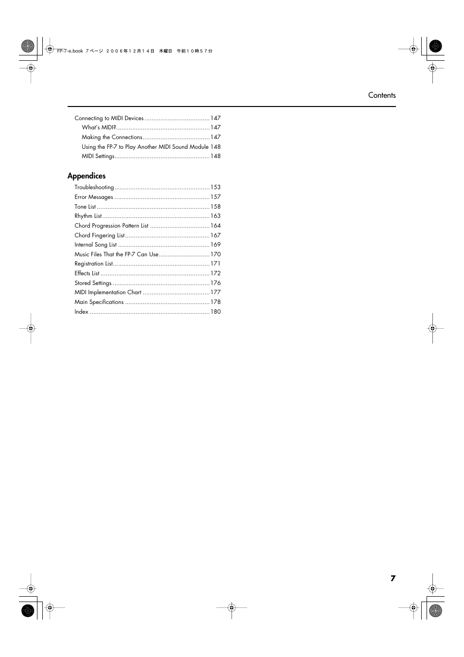 Roland FP-7 User Manual | Page 7 / 188