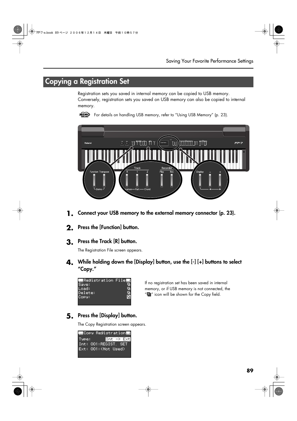 Copying a registration set | Roland FP-7 User Manual | Page 89 / 188