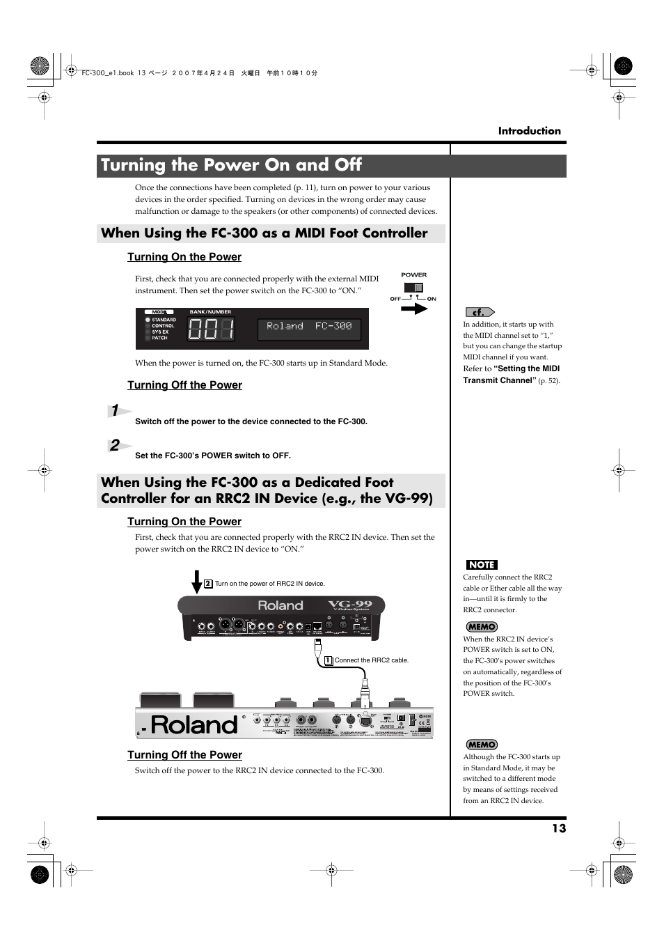 Turning the power on and off, When using the fc-300 as a midi foot controller | Roland FC-300 User Manual | Page 13 / 72