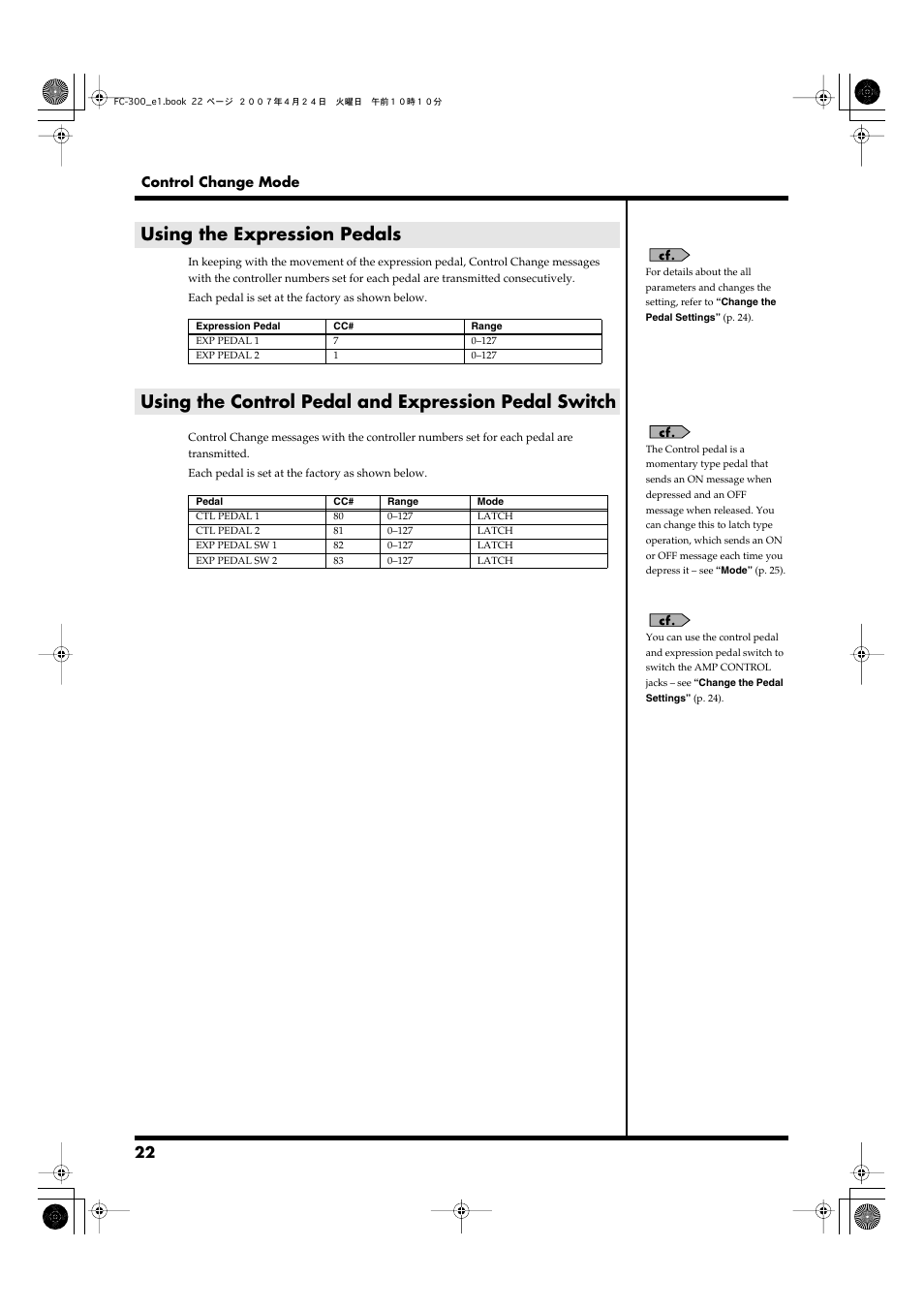 Using the expression pedals | Roland FC-300 User Manual | Page 22 / 72