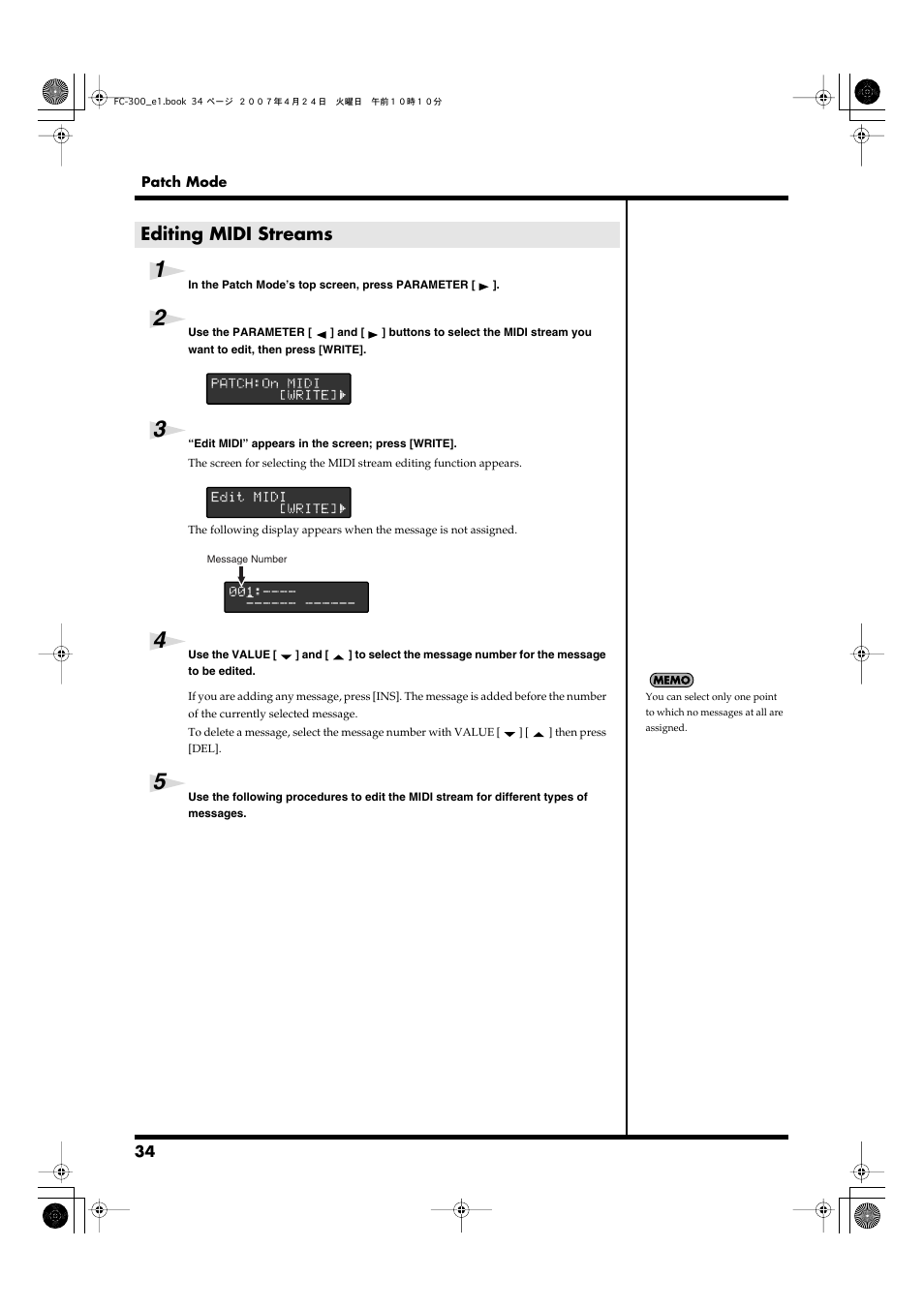 Editing midi streams | Roland FC-300 User Manual | Page 34 / 72