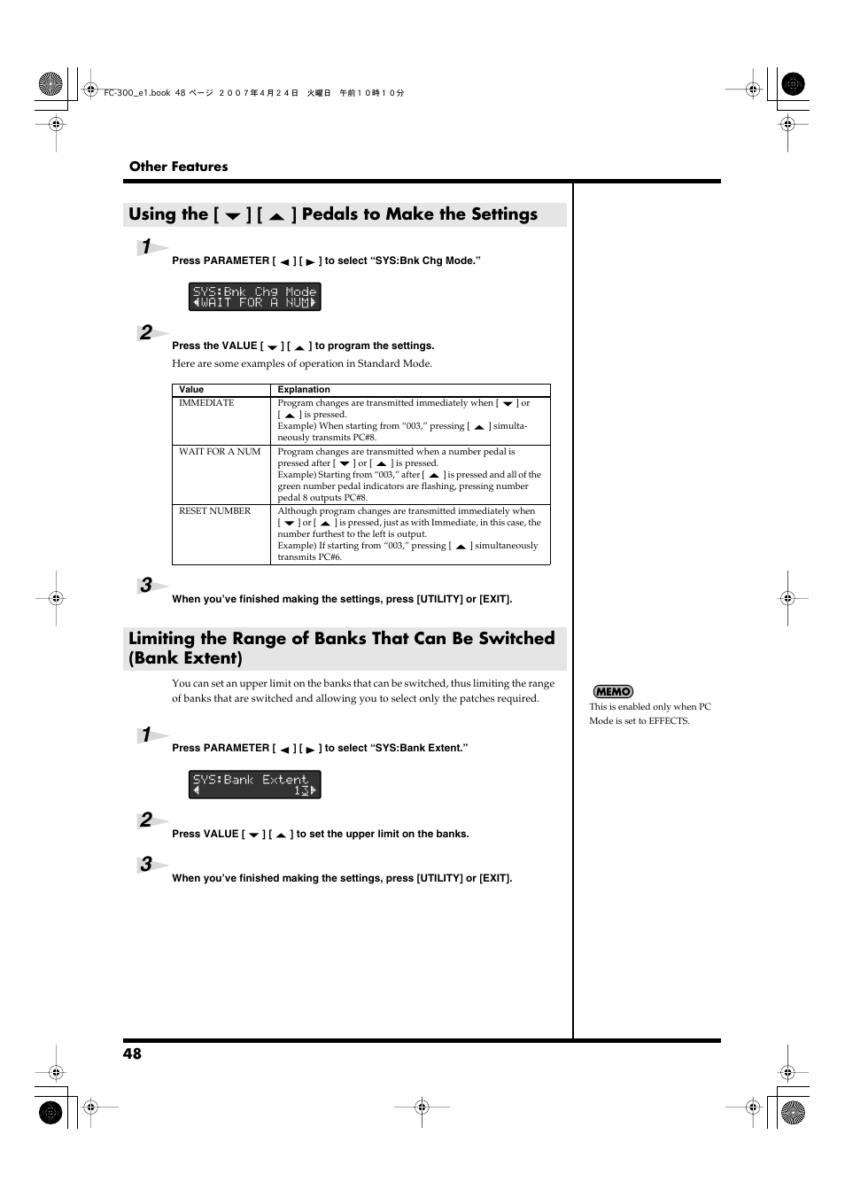 Using the [] [] pedals to make the settings, Using the, P. 48) | See “limiting the range of banks that can be, Switched (bank extent), Using the [ ] [ ] pedals to make the settings | Roland FC-300 User Manual | Page 48 / 72
