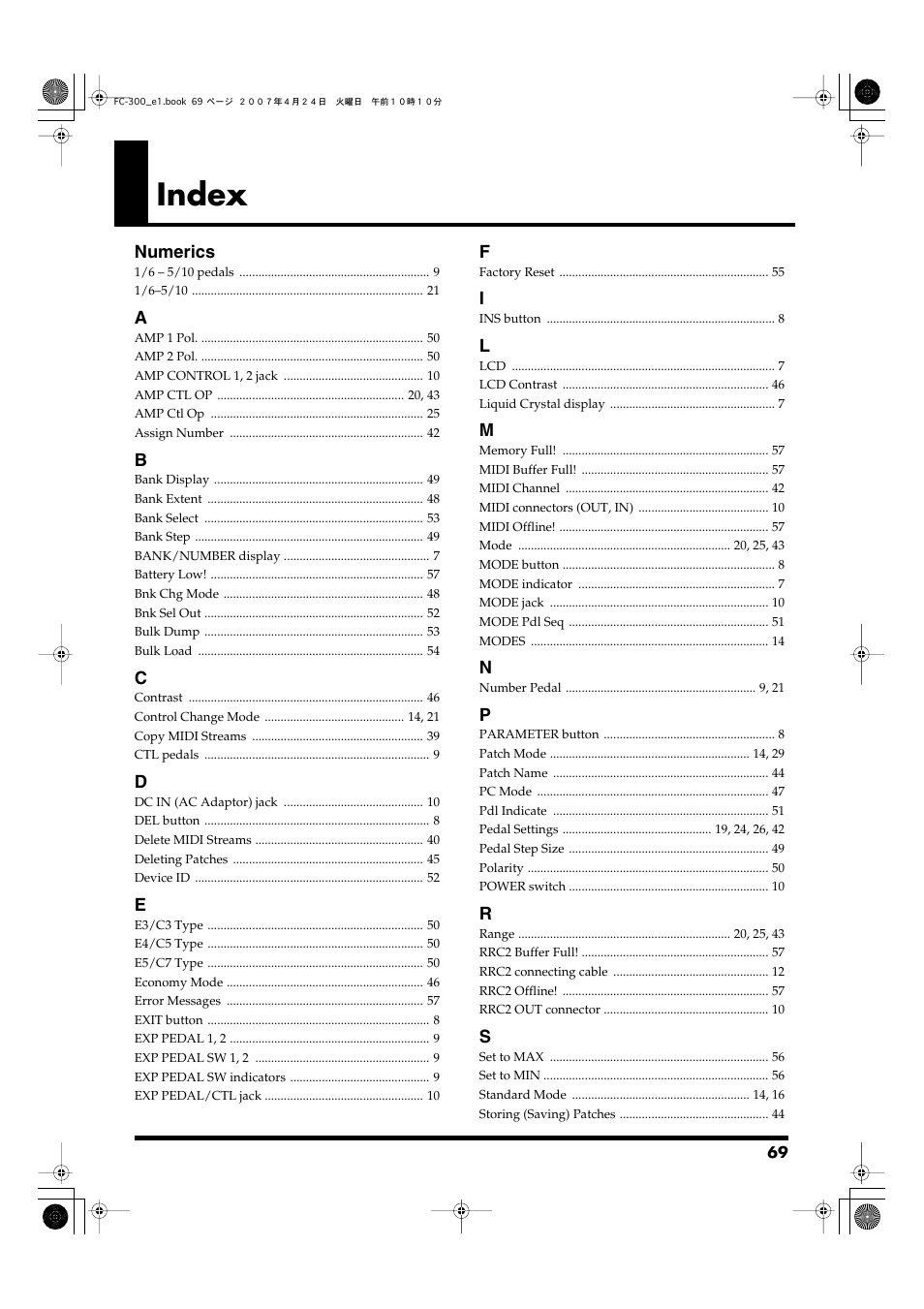 Index | Roland FC-300 User Manual | Page 69 / 72