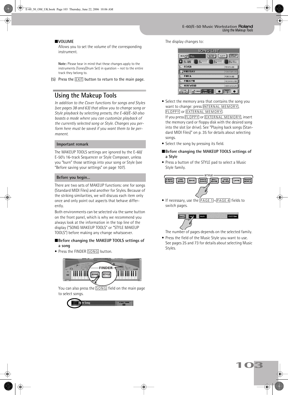 Using the makeup tools | Roland E-60 User Manual | Page 103 / 220