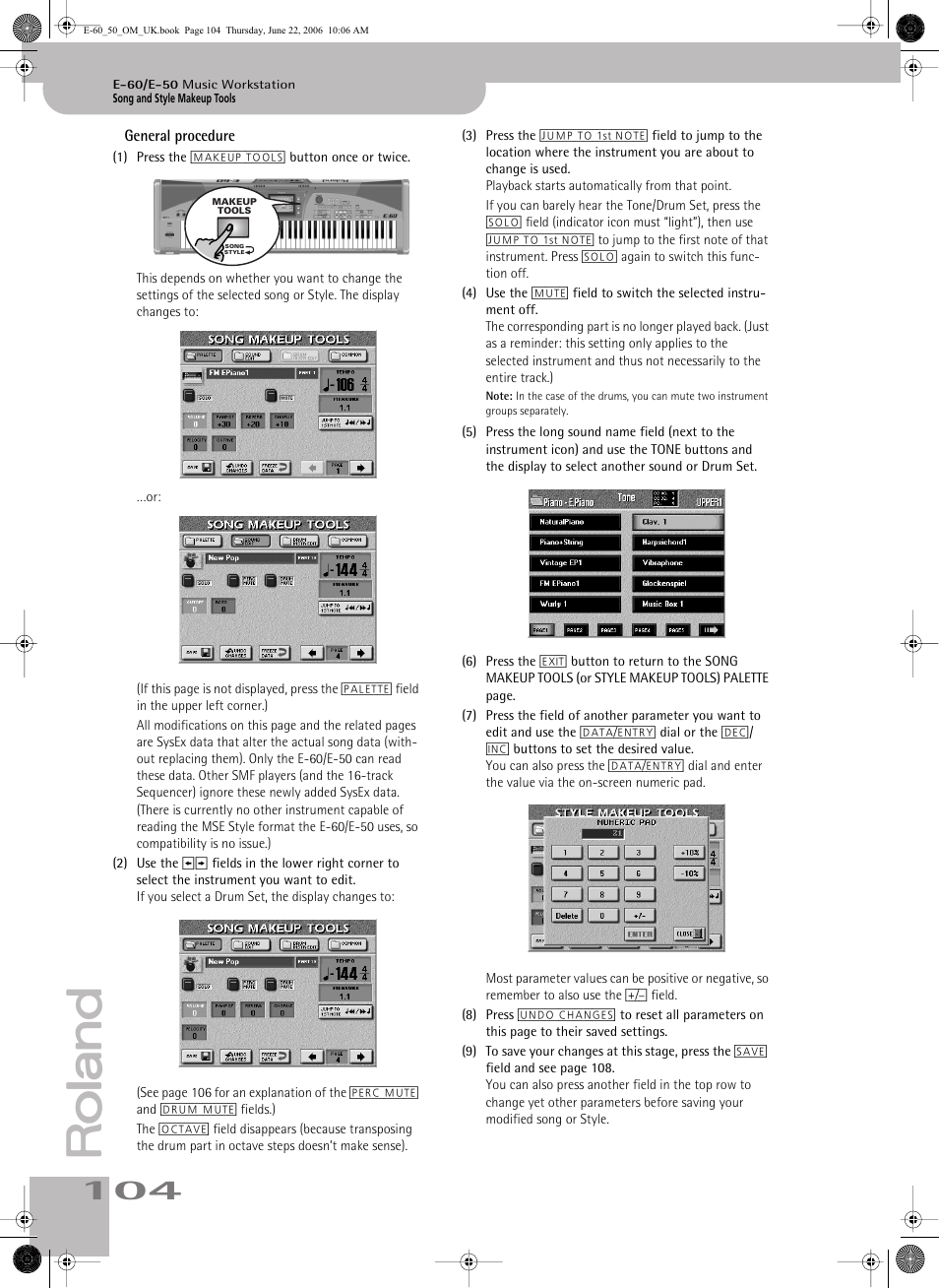 General procedure | Roland E-60 User Manual | Page 104 / 220