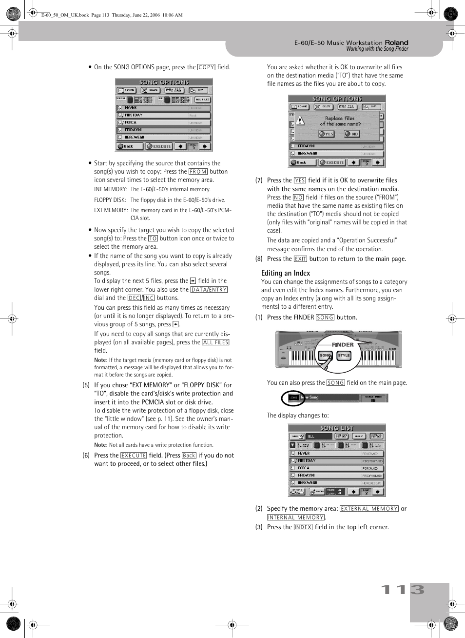 Editing an index | Roland E-60 User Manual | Page 113 / 220