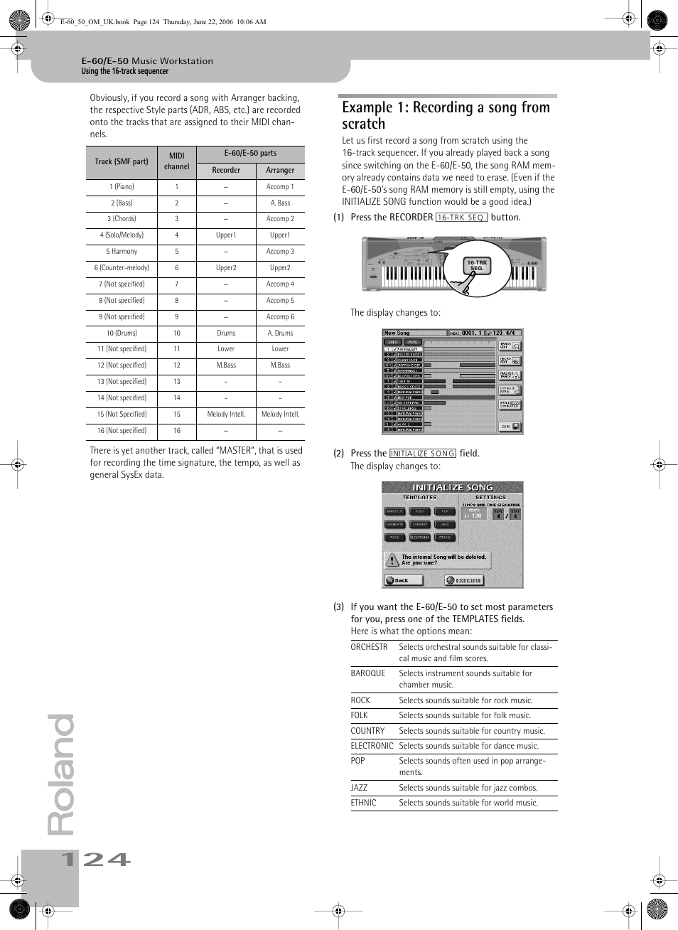 Example 1: recording a song from scratch | Roland E-60 User Manual | Page 124 / 220