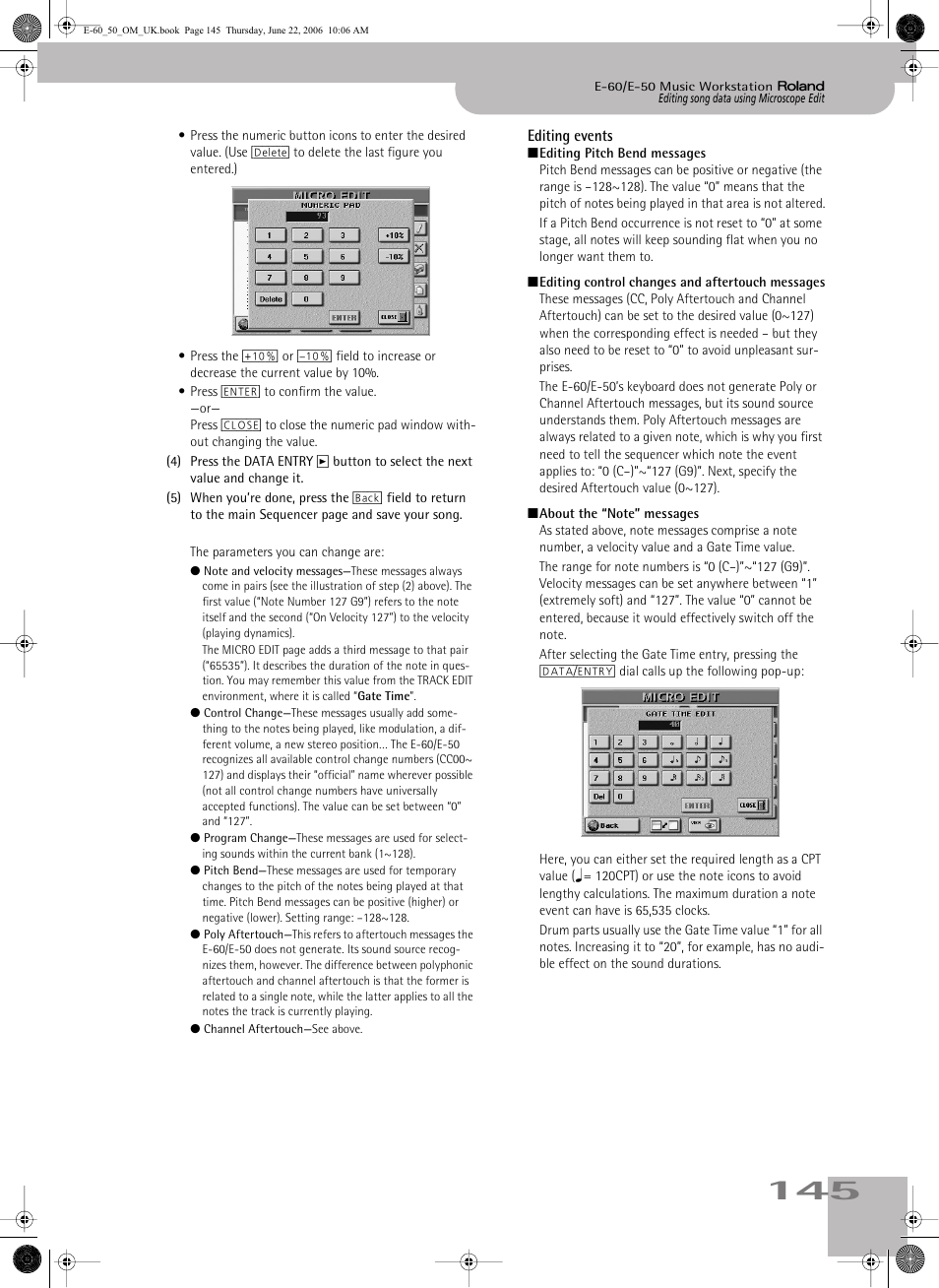 Editing events | Roland E-60 User Manual | Page 145 / 220