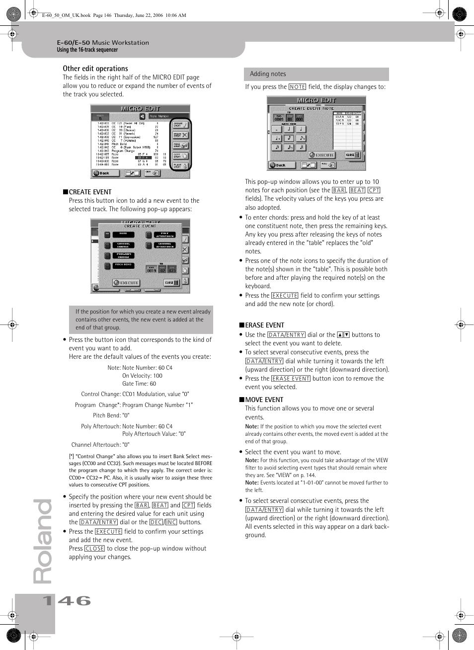 Other edit operations | Roland E-60 User Manual | Page 146 / 220