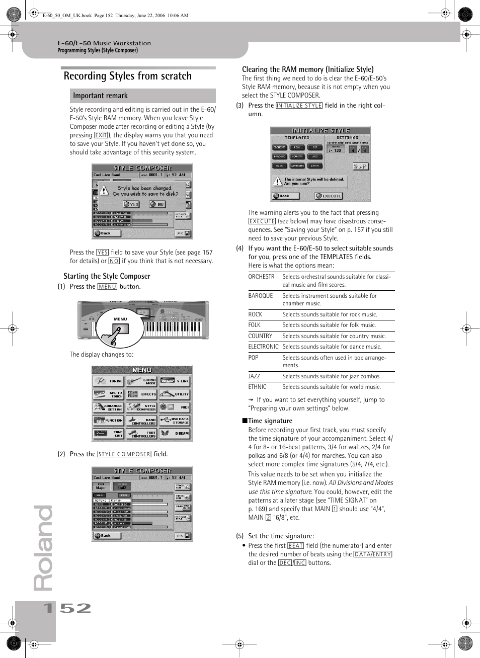 Recording styles from scratch | Roland E-60 User Manual | Page 152 / 220