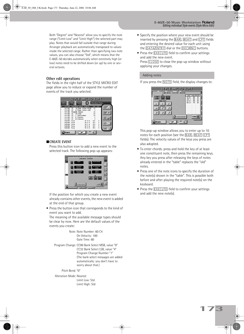 Other edit operations | Roland E-60 User Manual | Page 173 / 220