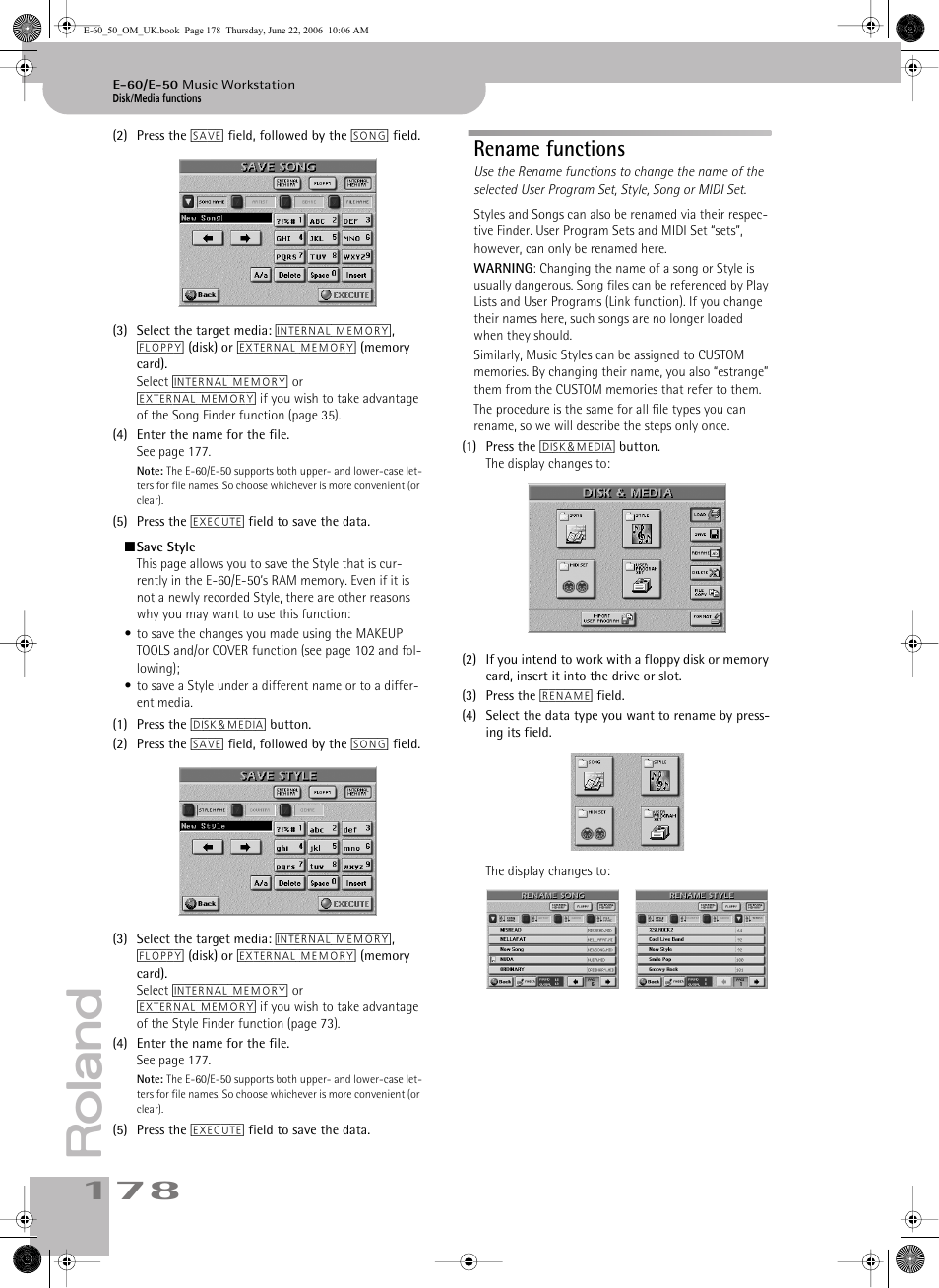 Rename functions | Roland E-60 User Manual | Page 178 / 220