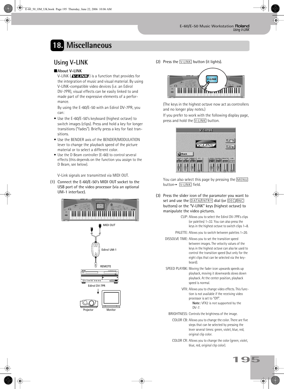 Miscellaneous, Using vlink, Using v-link | Roland E-60 User Manual | Page 195 / 220