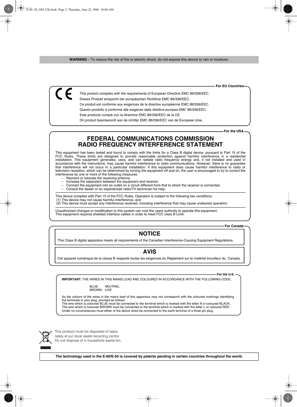 Notice avis | Roland E-60 User Manual | Page 2 / 220