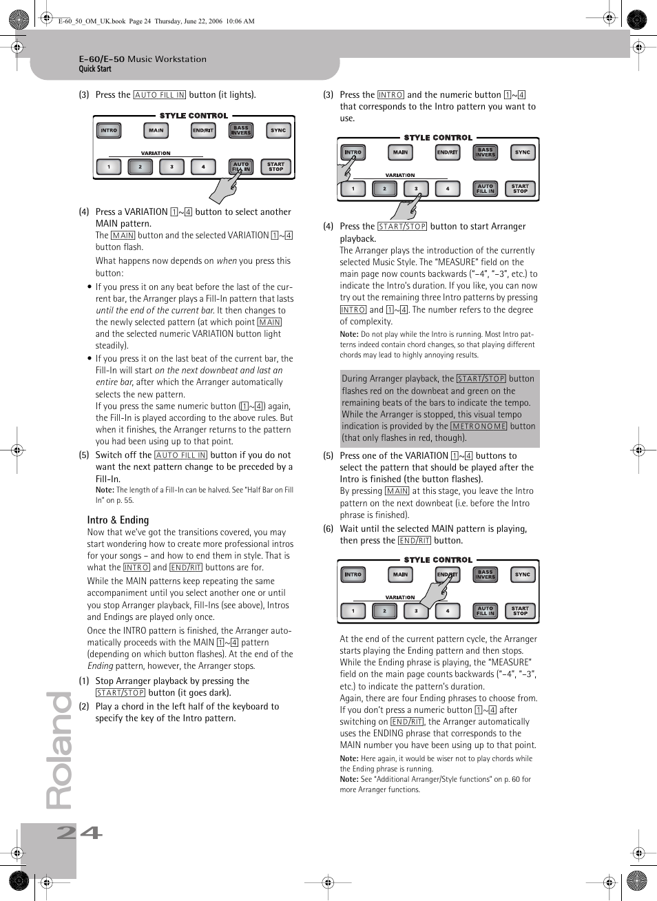 Intro & ending | Roland E-60 User Manual | Page 24 / 220