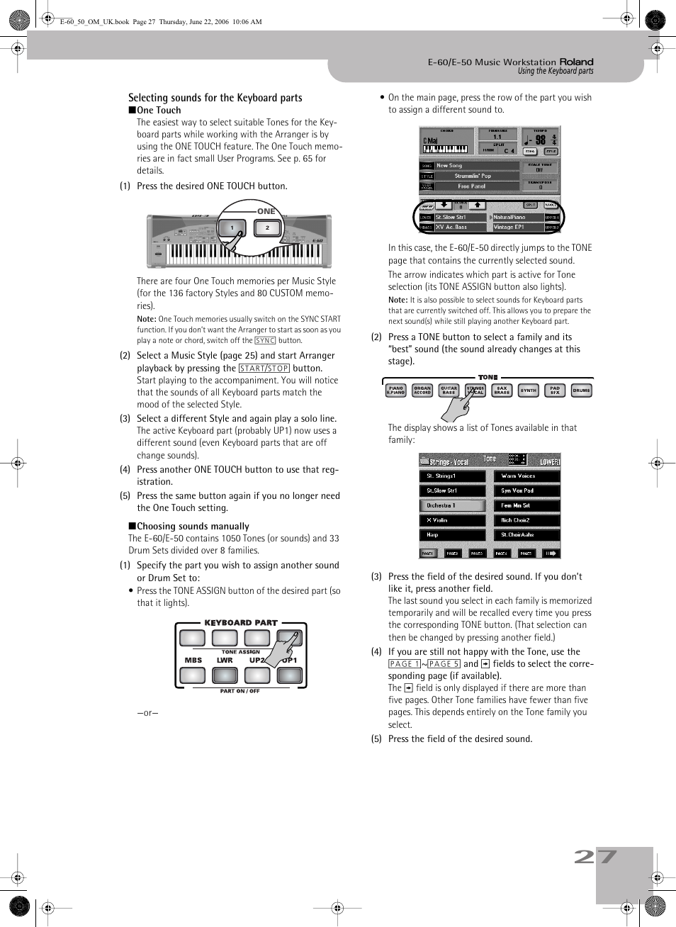 Selecting sounds for the keyboard parts | Roland E-60 User Manual | Page 27 / 220