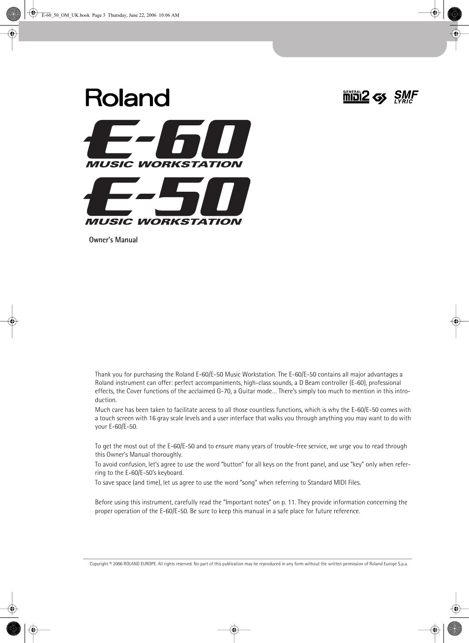 Roland E-60 User Manual | Page 3 / 220