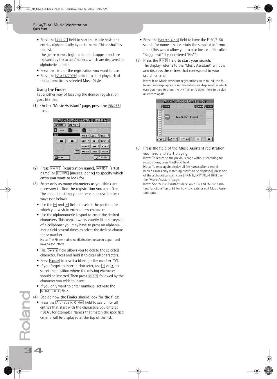 Using the finder | Roland E-60 User Manual | Page 34 / 220