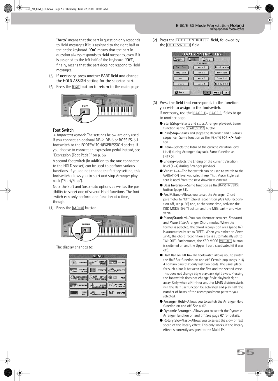 Foot switch | Roland E-60 User Manual | Page 55 / 220