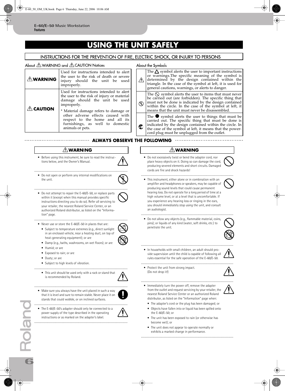 Roland E-60 User Manual | Page 6 / 220