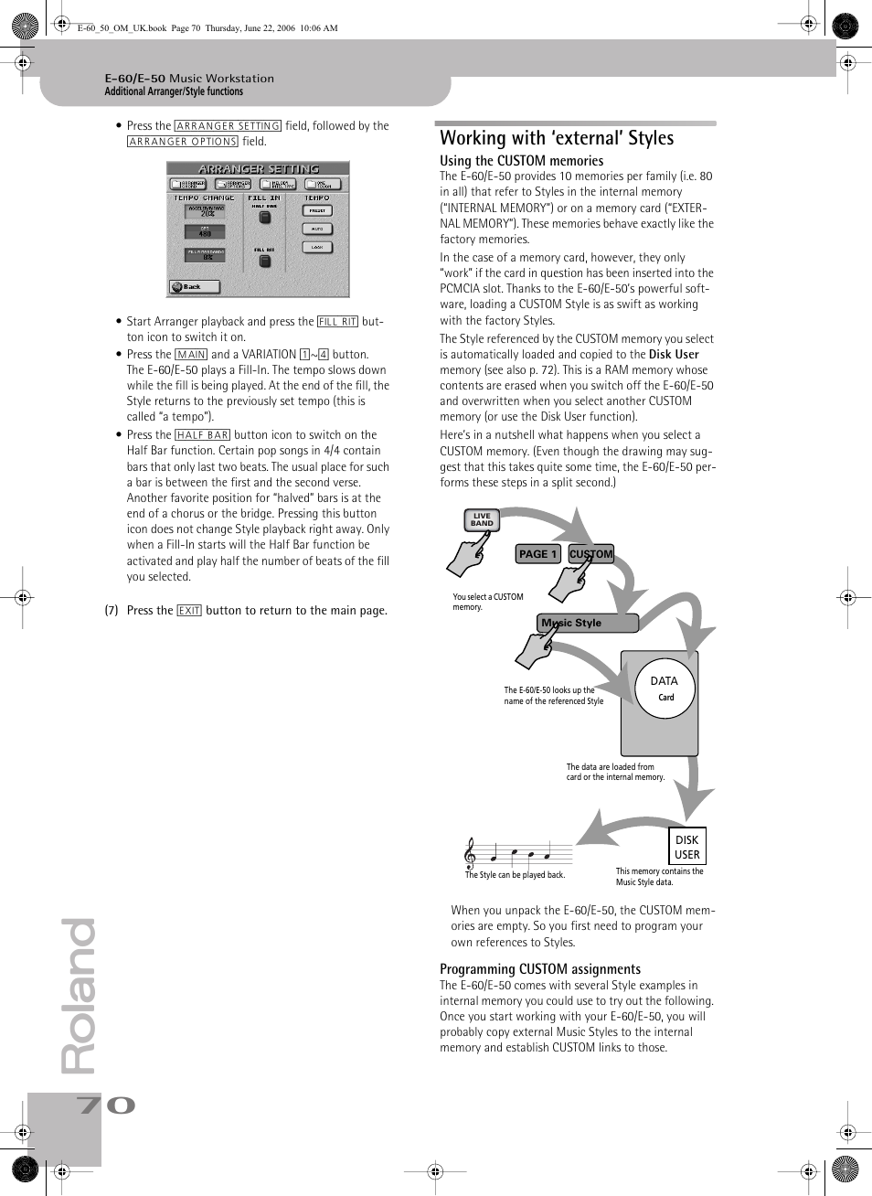 Working with ‘external’ styles | Roland E-60 User Manual | Page 70 / 220